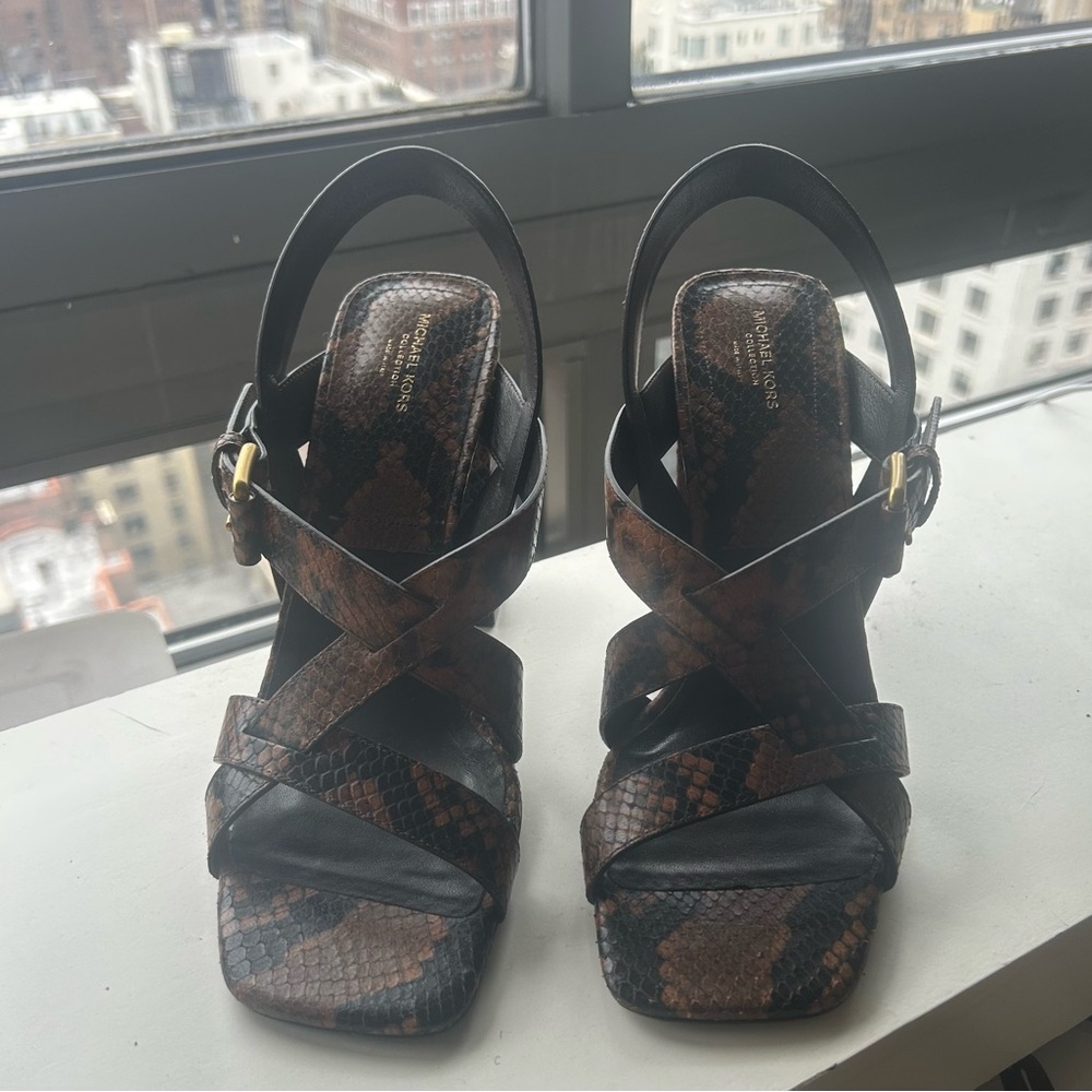 Michael Kors Collection Black and Brown Strappy Heels